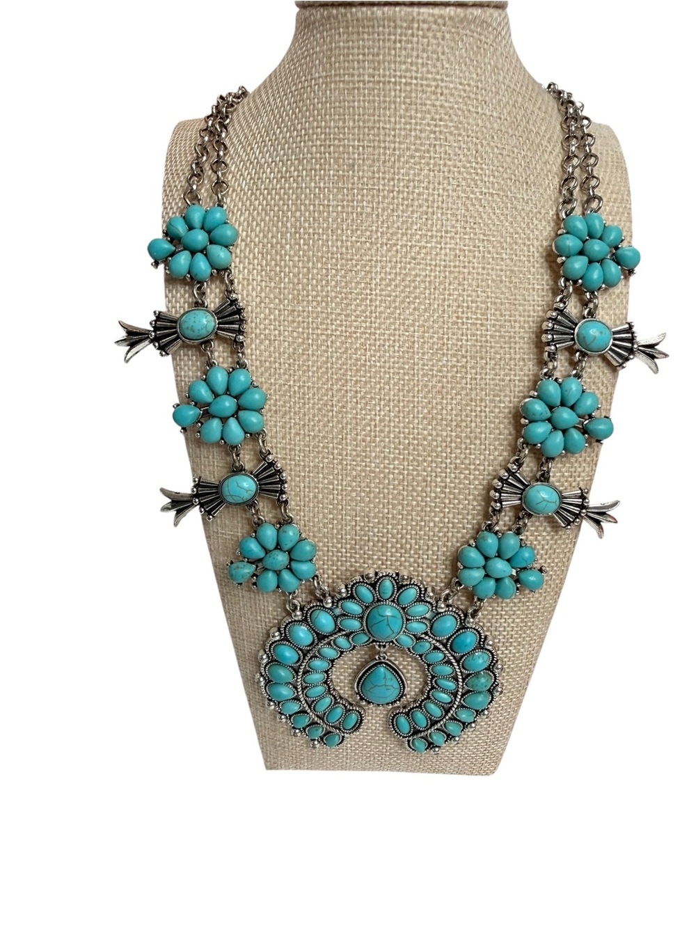 squash blossom faux turquoise statement necklace southwest
